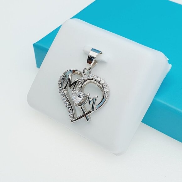 "925 Sterling Silver CZ Beautiful Mom Pendant for Women, 1USPAR4024 - Picture 3 of 11